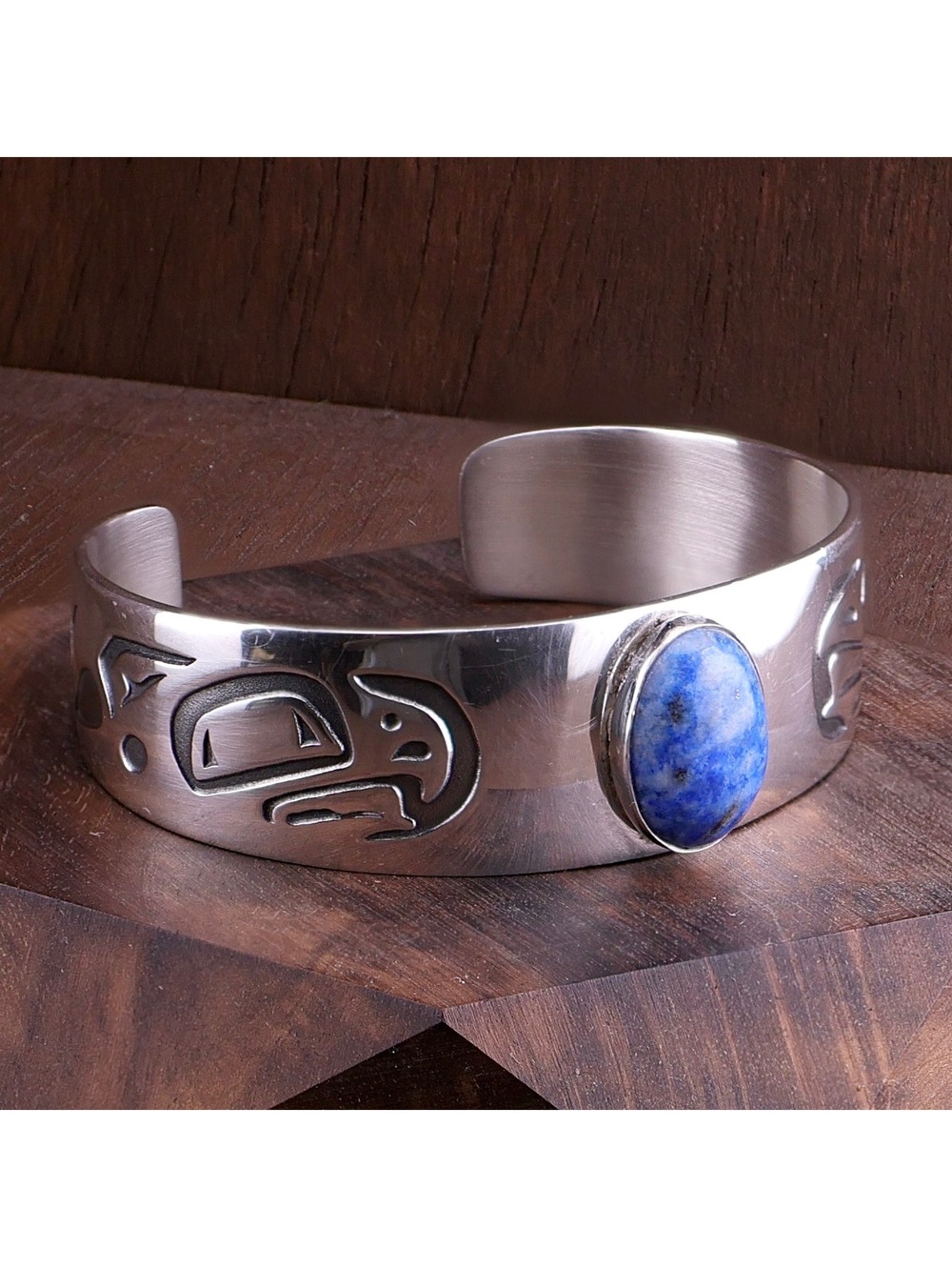 Vintage MAG Sterling Danny Dennis Tlingit Raven Cuff Bracelet Denim Lapis